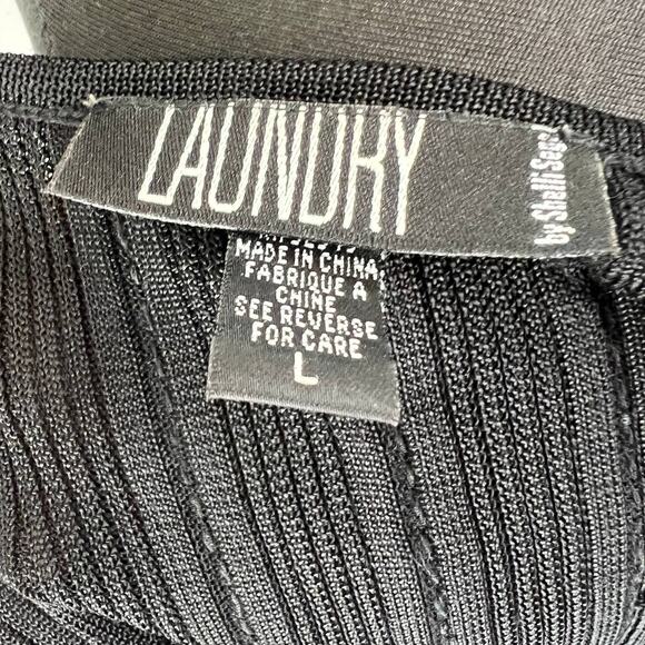 VINTAGE Laundry Shelli Segal Black Short Sleeve Mesh Overlay Sequin Stripe Top L - Picture 6 of 6